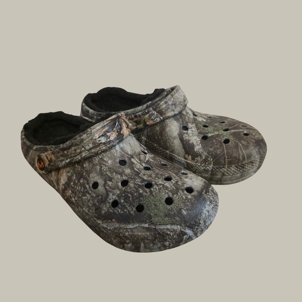Crocs Mens Camo Realtree Clogs Size 9 Green Lined Classic Comfort Shoes Hunting